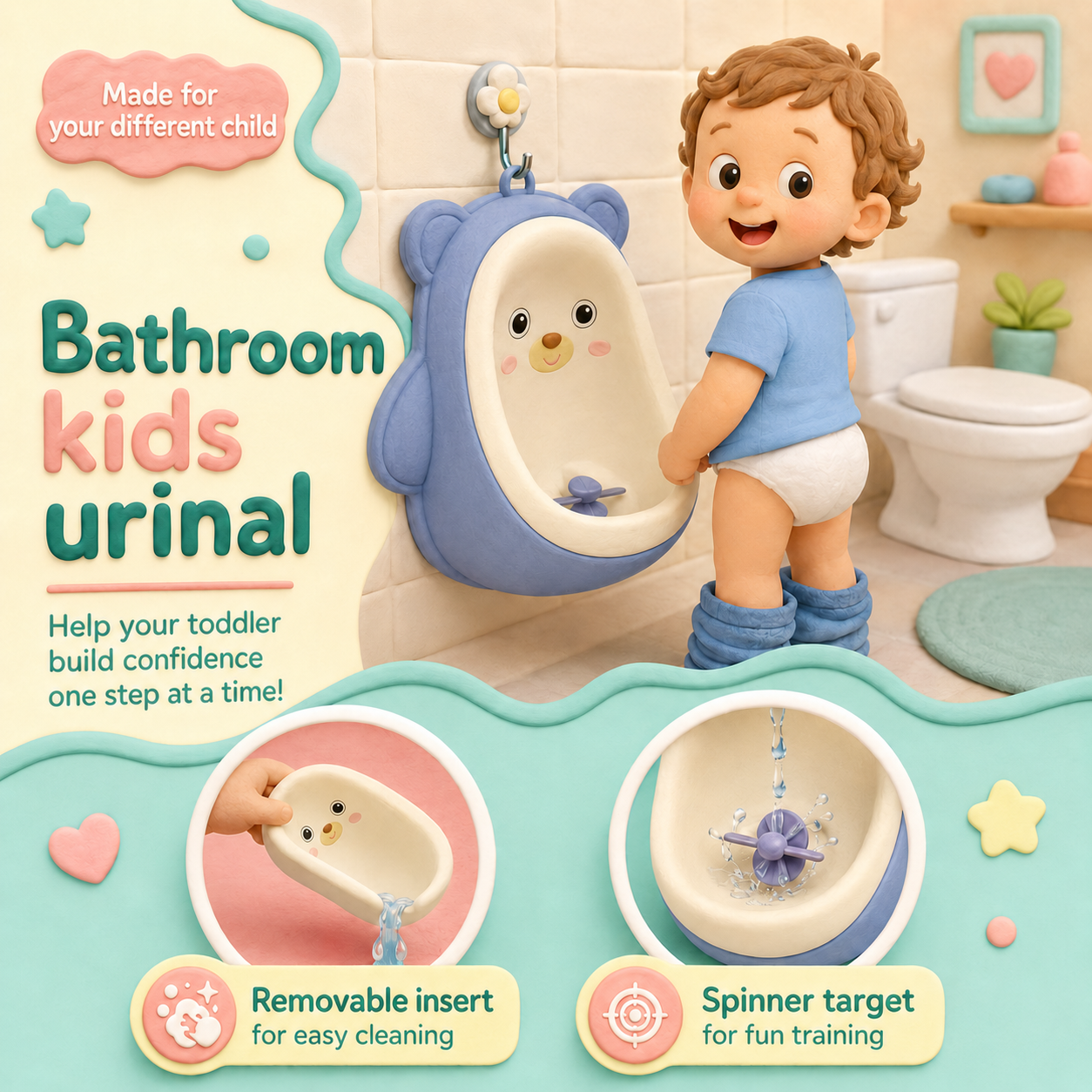 Spin 'n' Stream Urinal - Cute Purple Bear