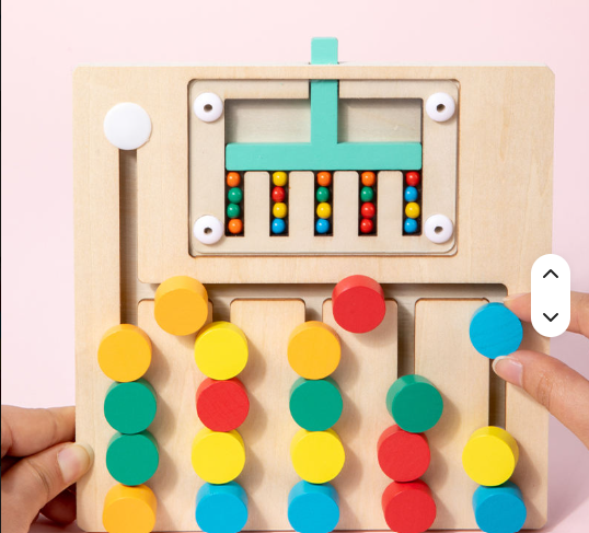 Wooden Five-Color Slide Puzzle Logic Game