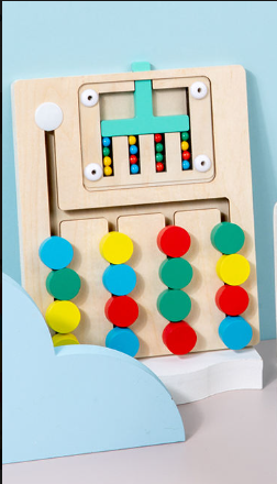 Wooden Five-Color Slide Puzzle Logic Game